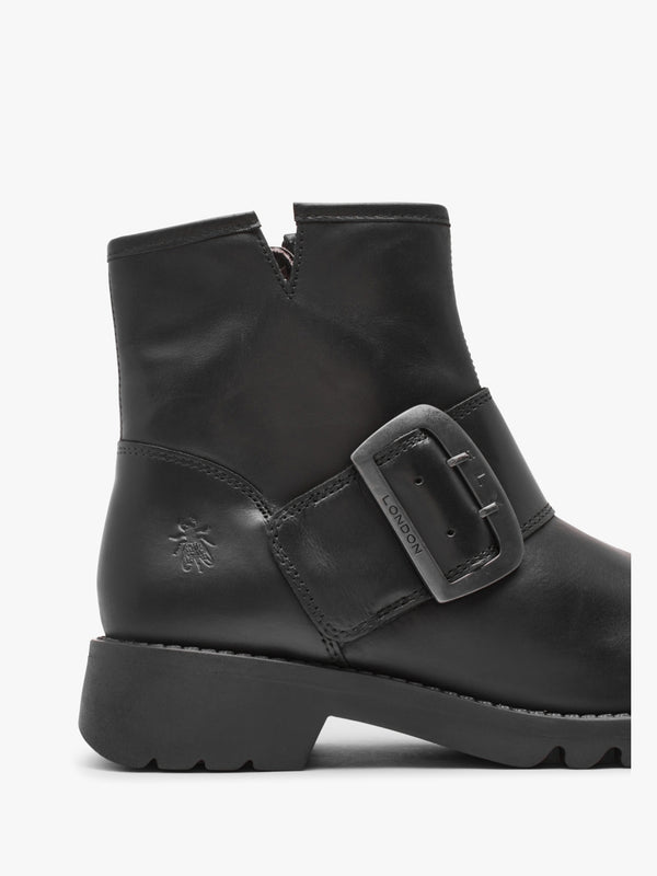 Rily Black Leather Buckle Ankle Boots