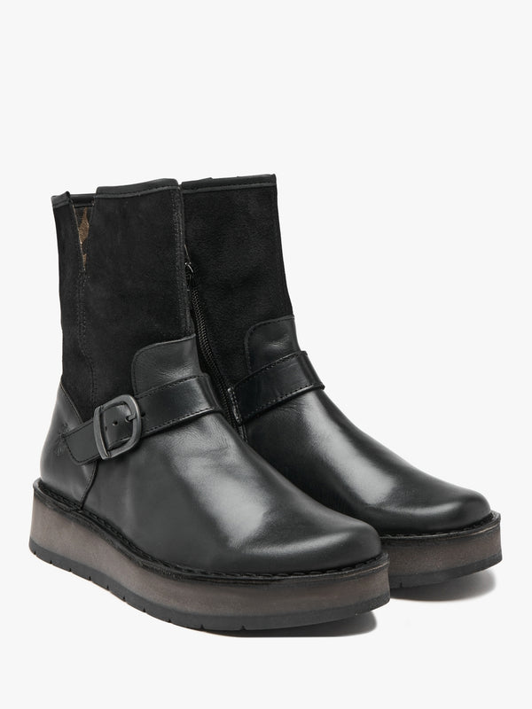 Ruth Black Leather & Suede Chunky Ankle Boots