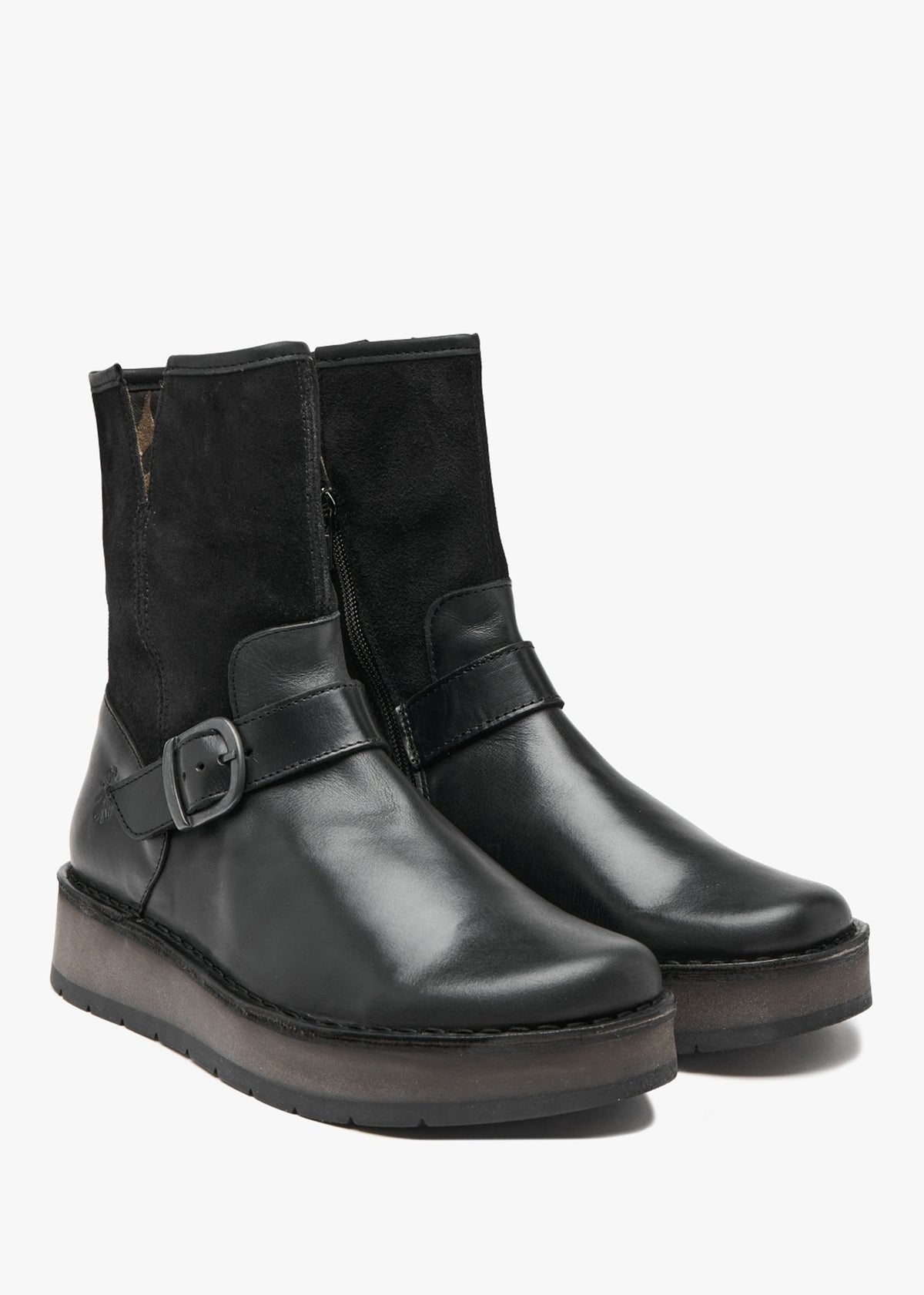 Ruth Black Leather & Suede Chunky Ankle Boots