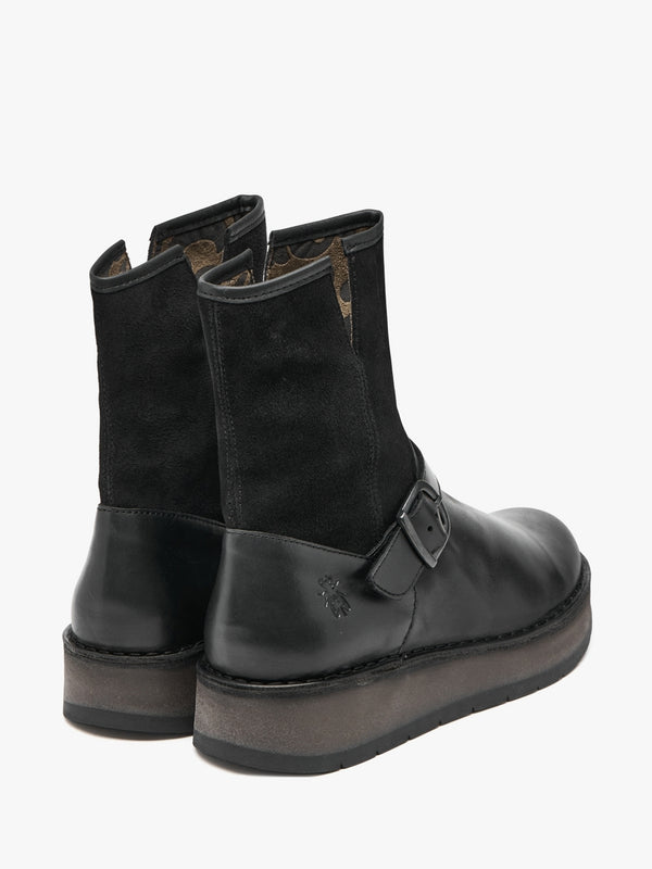 Ruth Black Leather & Suede Chunky Ankle Boots
