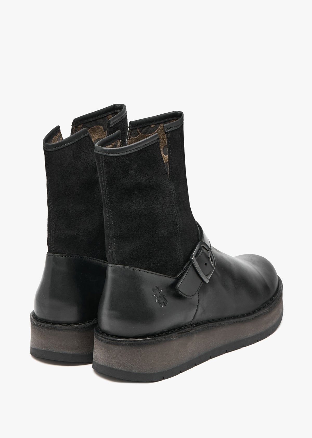 Ruth Black Leather & Suede Chunky Ankle Boots