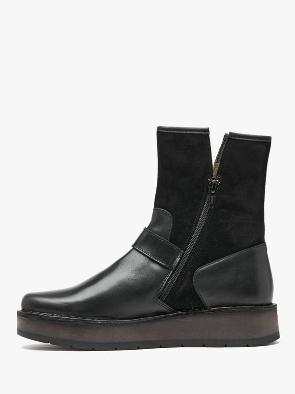 Ruth Black Leather & Suede Chunky Ankle Boots
