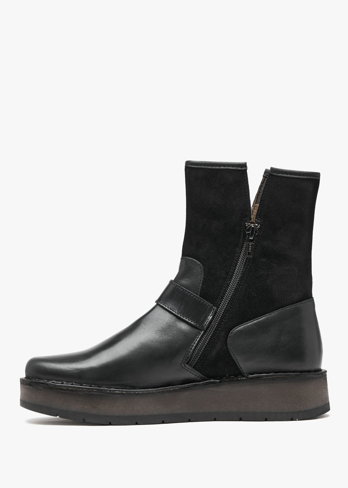Ruth Black Leather & Suede Chunky Ankle Boots