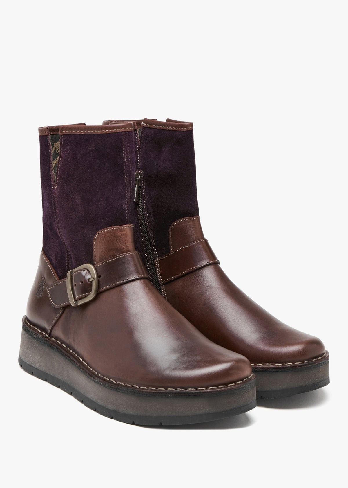 Ruth Purple Leather & Suede Chunky Ankle Boots