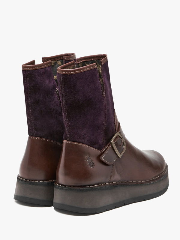 Ruth Purple Leather & Suede Chunky Ankle Boots