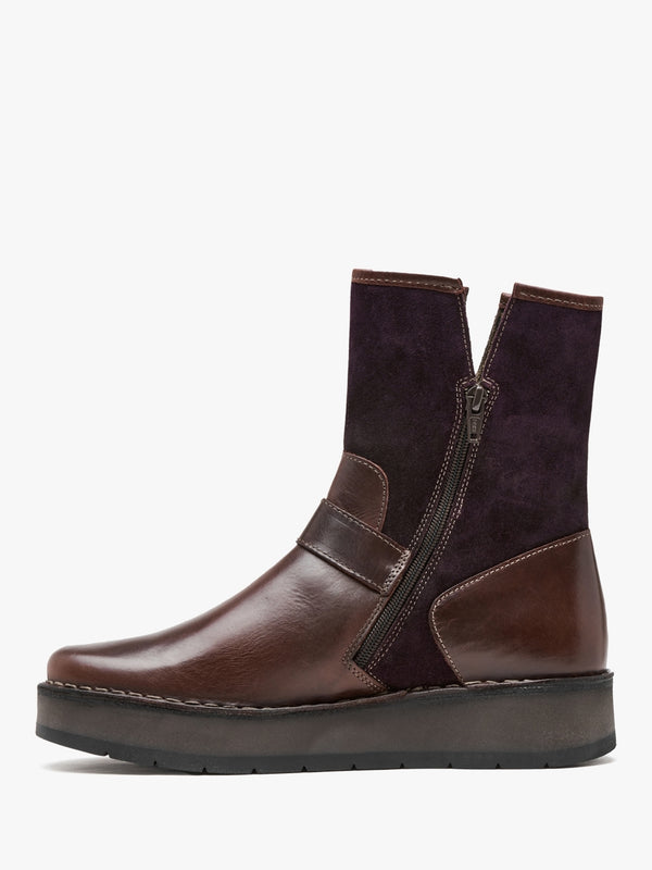 Ruth Purple Leather & Suede Chunky Ankle Boots