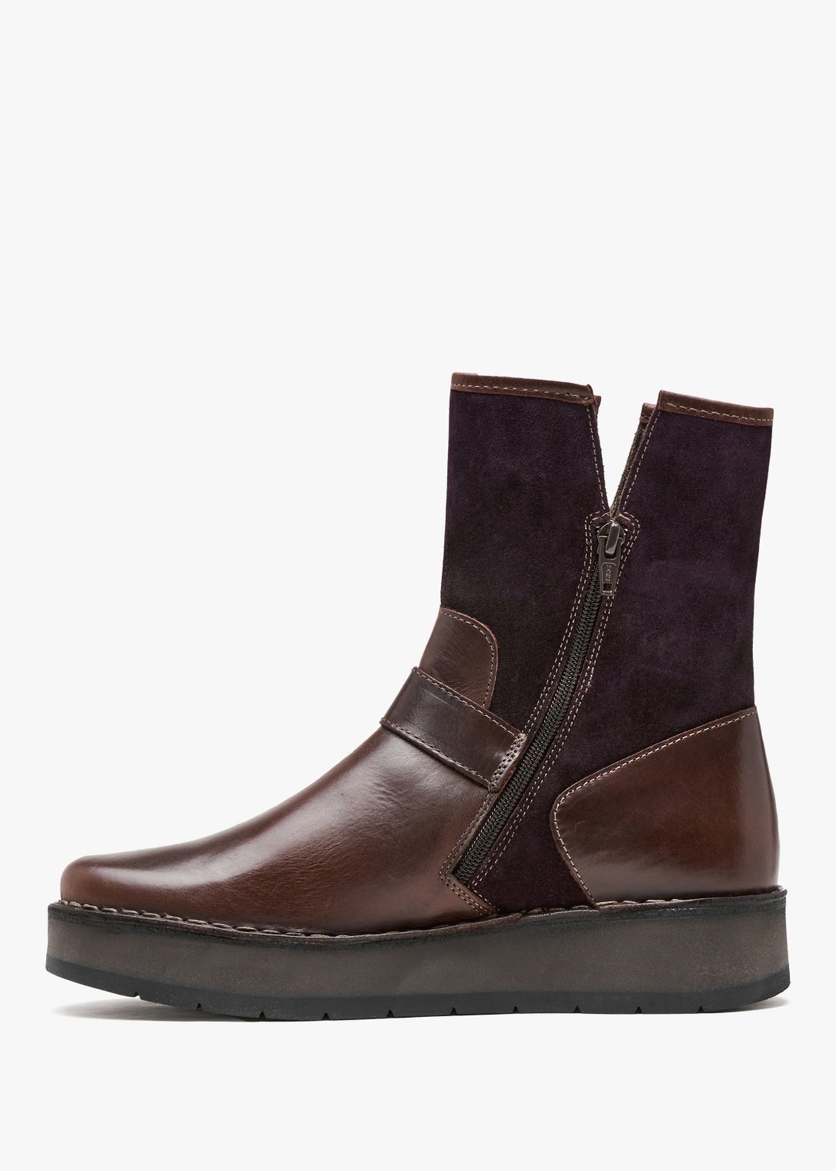 Ruth Purple Leather & Suede Chunky Ankle Boots