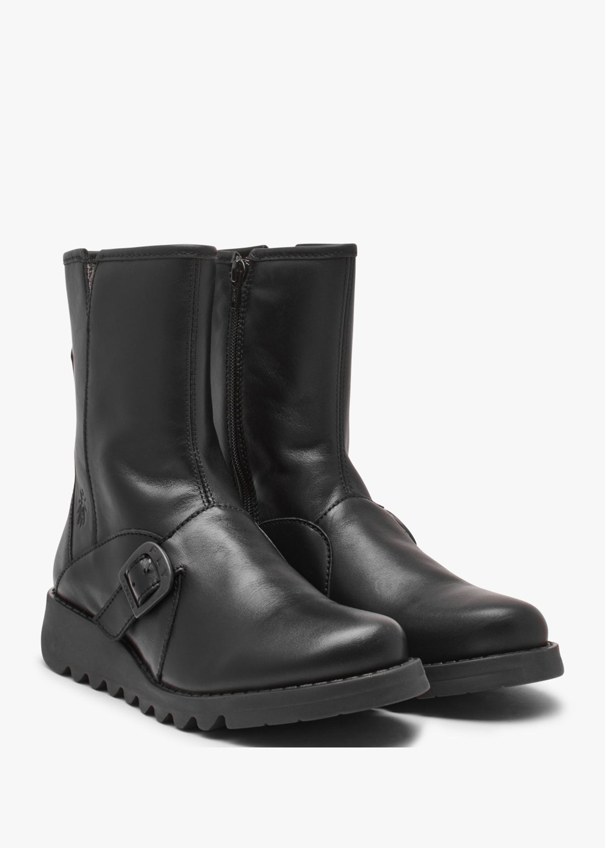 Sabe Black Leather Low Wedge Ankle Boots