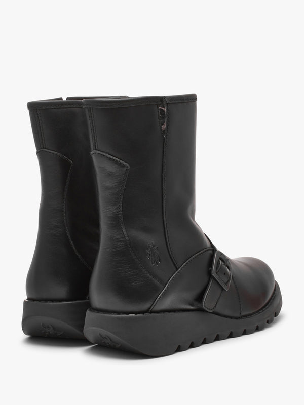 Sabe Black Leather Low Wedge Ankle Boots