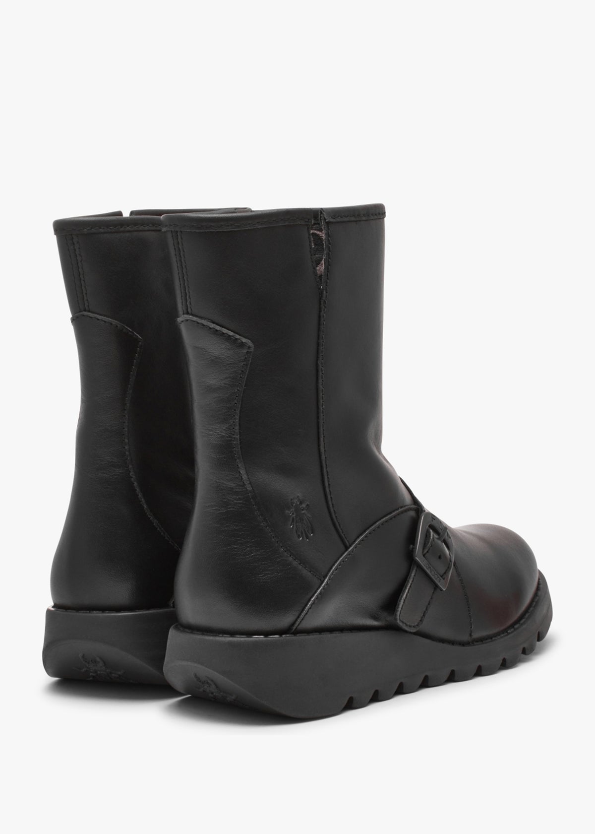 Sabe Black Leather Low Wedge Ankle Boots