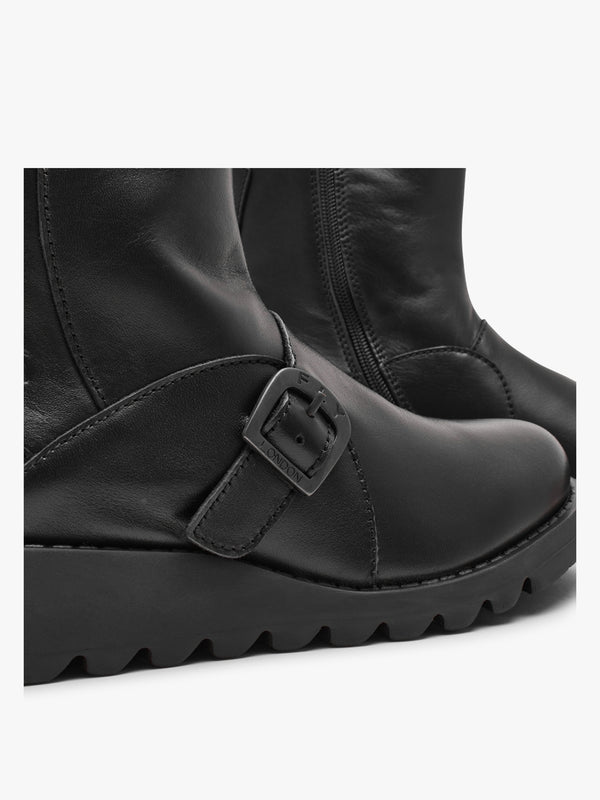 Sabe Black Leather Low Wedge Ankle Boots