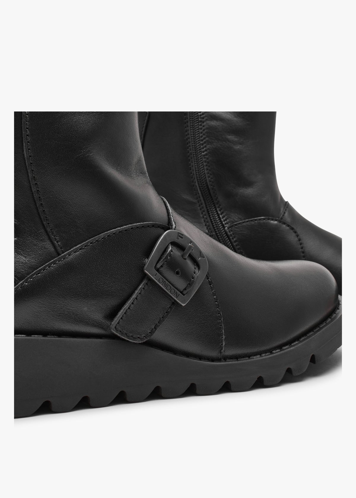 Sabe Black Leather Low Wedge Ankle Boots