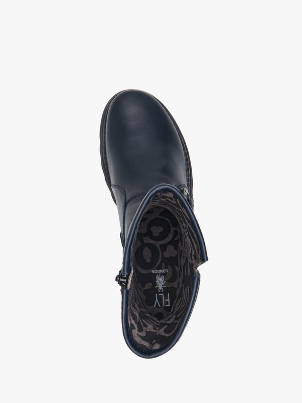 Sabe Navy Leather Low Wedge Ankle Boots