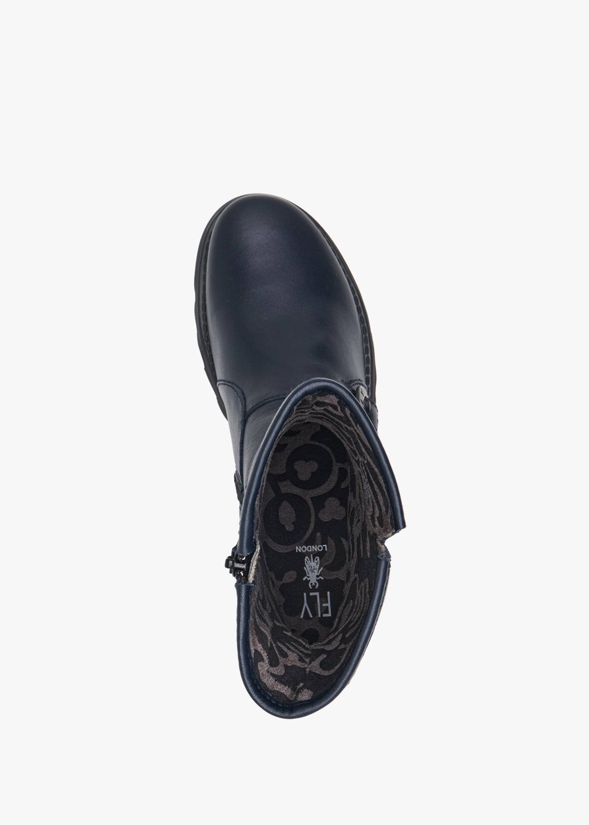 Sabe Navy Leather Low Wedge Ankle Boots
