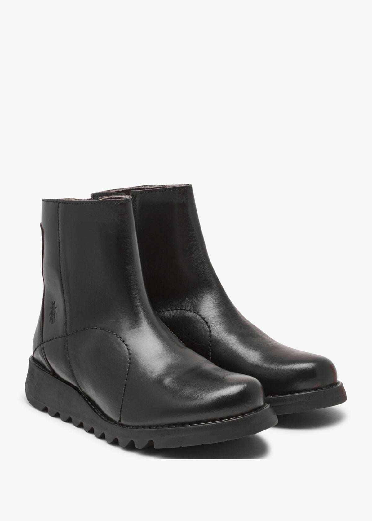 Sagu Black Leather Low Wedge Ankle Boots