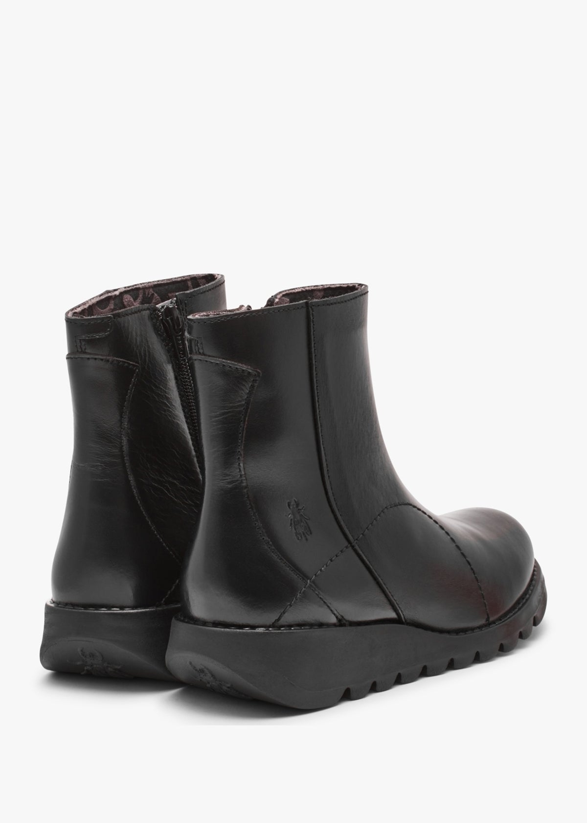 Sagu Black Leather Low Wedge Ankle Boots