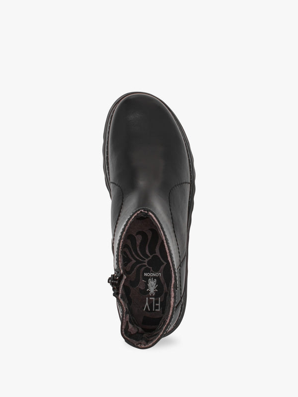 Sagu Black Leather Low Wedge Ankle Boots