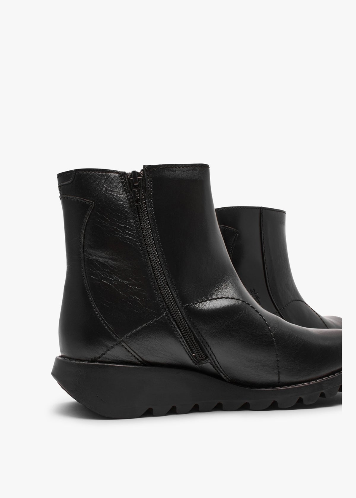 Sagu Black Leather Low Wedge Ankle Boots