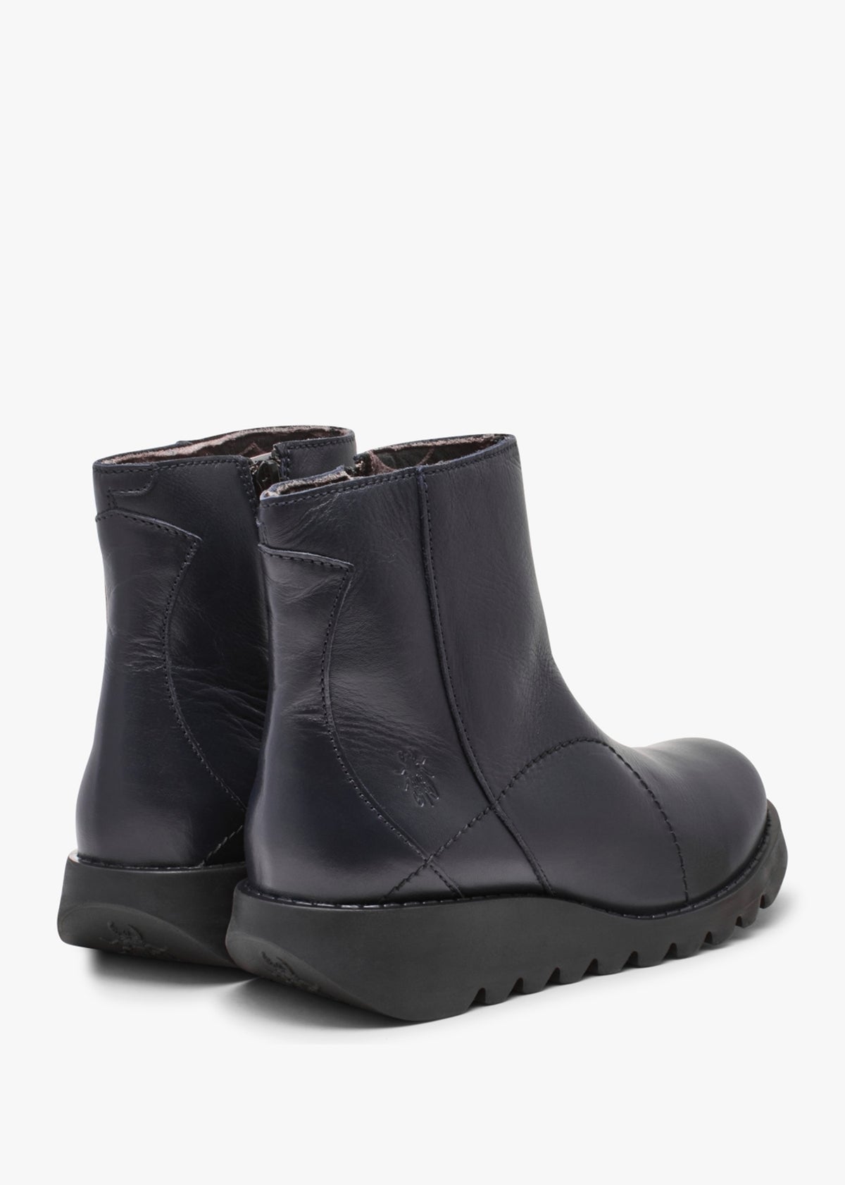 Sagu Navy Leather Low Wedge Ankle Boots