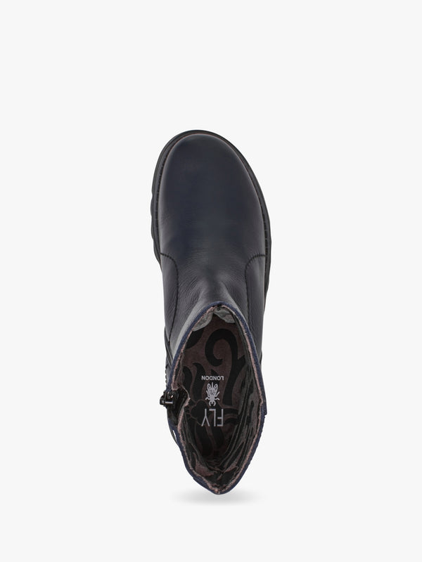 Sagu Navy Leather Low Wedge Ankle Boots