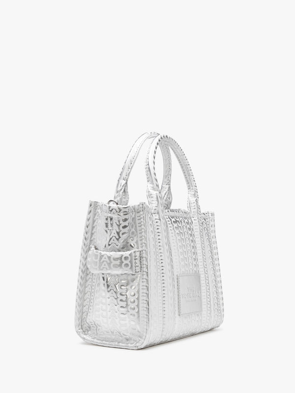 The Monogram Metallic Leather Small Silver Bright White Tote Bag