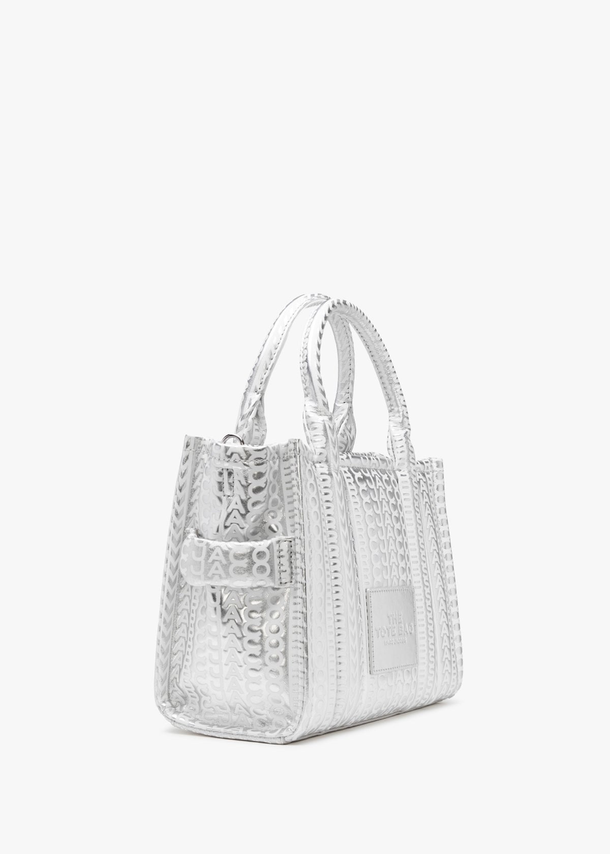 The Monogram Metallic Leather Small Silver Bright White Tote Bag