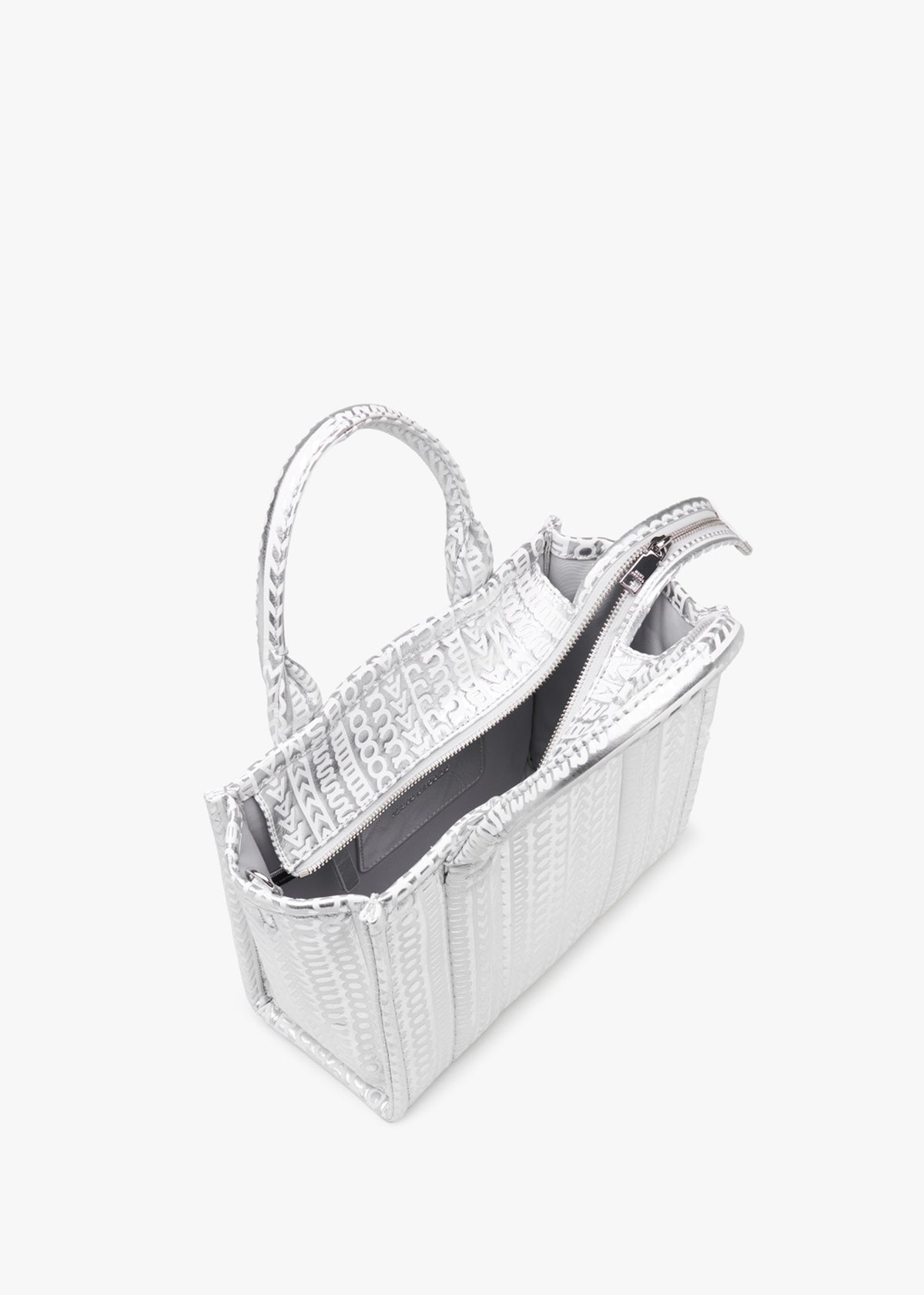 The Monogram Metallic Leather Small Silver Bright White Tote Bag