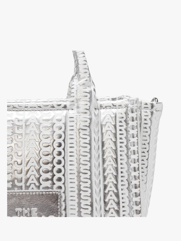 The Monogram Metallic Leather Small Silver Bright White Tote Bag