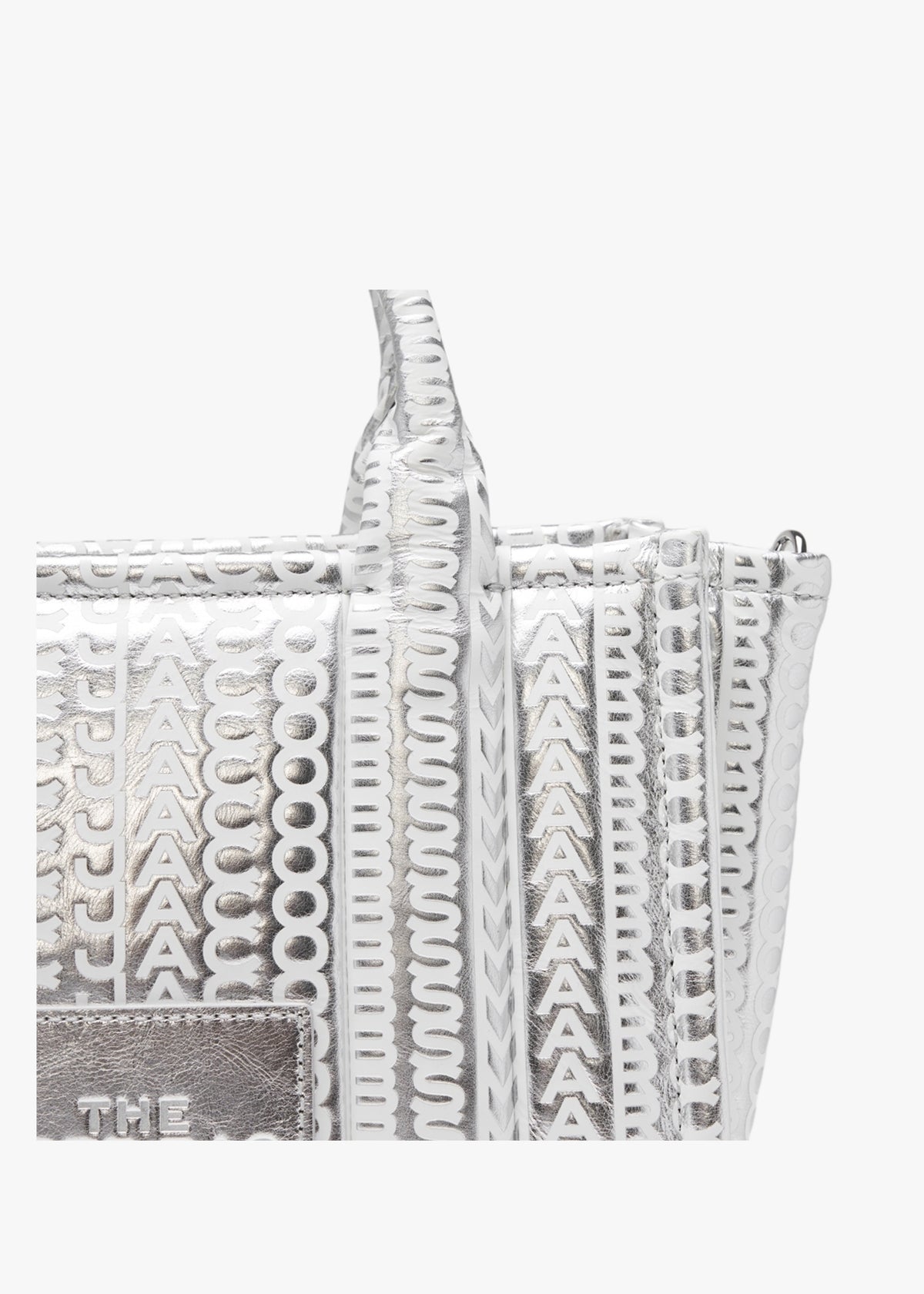 The Monogram Metallic Leather Small Silver Bright White Tote Bag