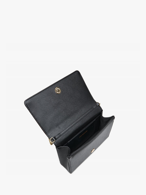 Flapover Black Chain Strap Shoulder Bag