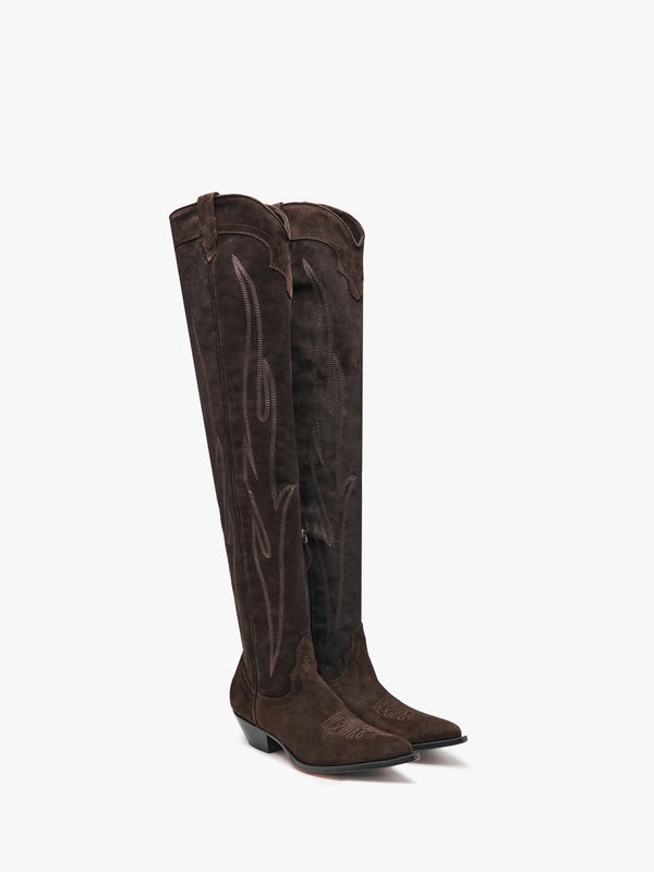Hermosa Brown Suede Western Over The Knee Boots