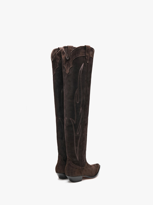 Hermosa Brown Suede Western Over The Knee Boots