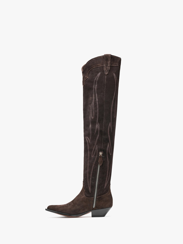 Hermosa Brown Suede Western Over The Knee Boots