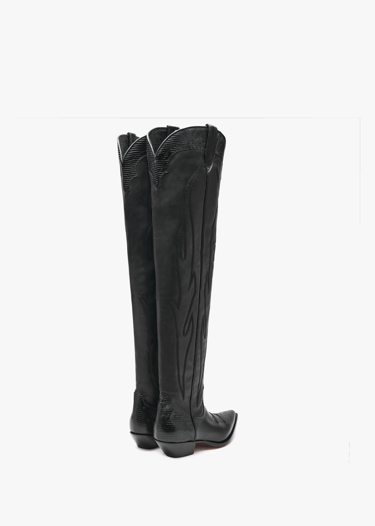 Hermosa Maxi Flower Black Leather Western Over The Knee Boots