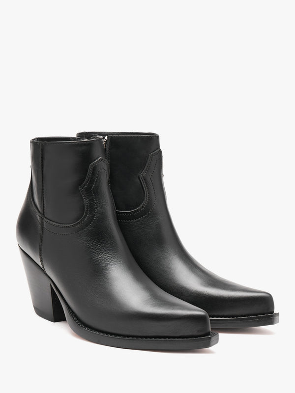 Jalapeno Belt Black Leather Western Ankle Boots