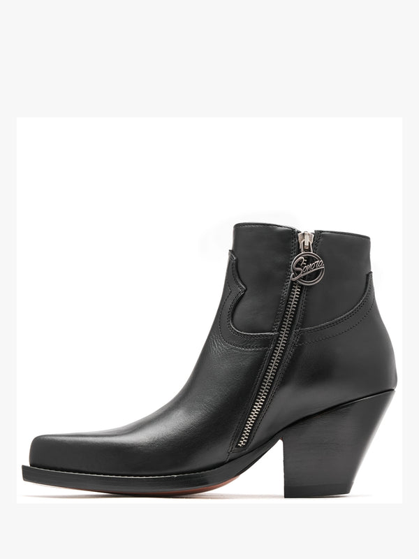 Jalapeno Belt Black Leather Western Ankle Boots