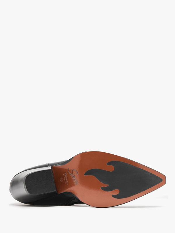 Jalapeno Belt Black Leather Western Ankle Boots