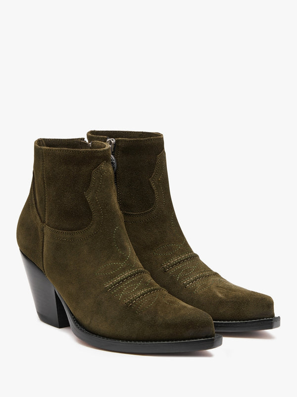Jalapeno Max Flower Khaki Suede Western Ankle Boots