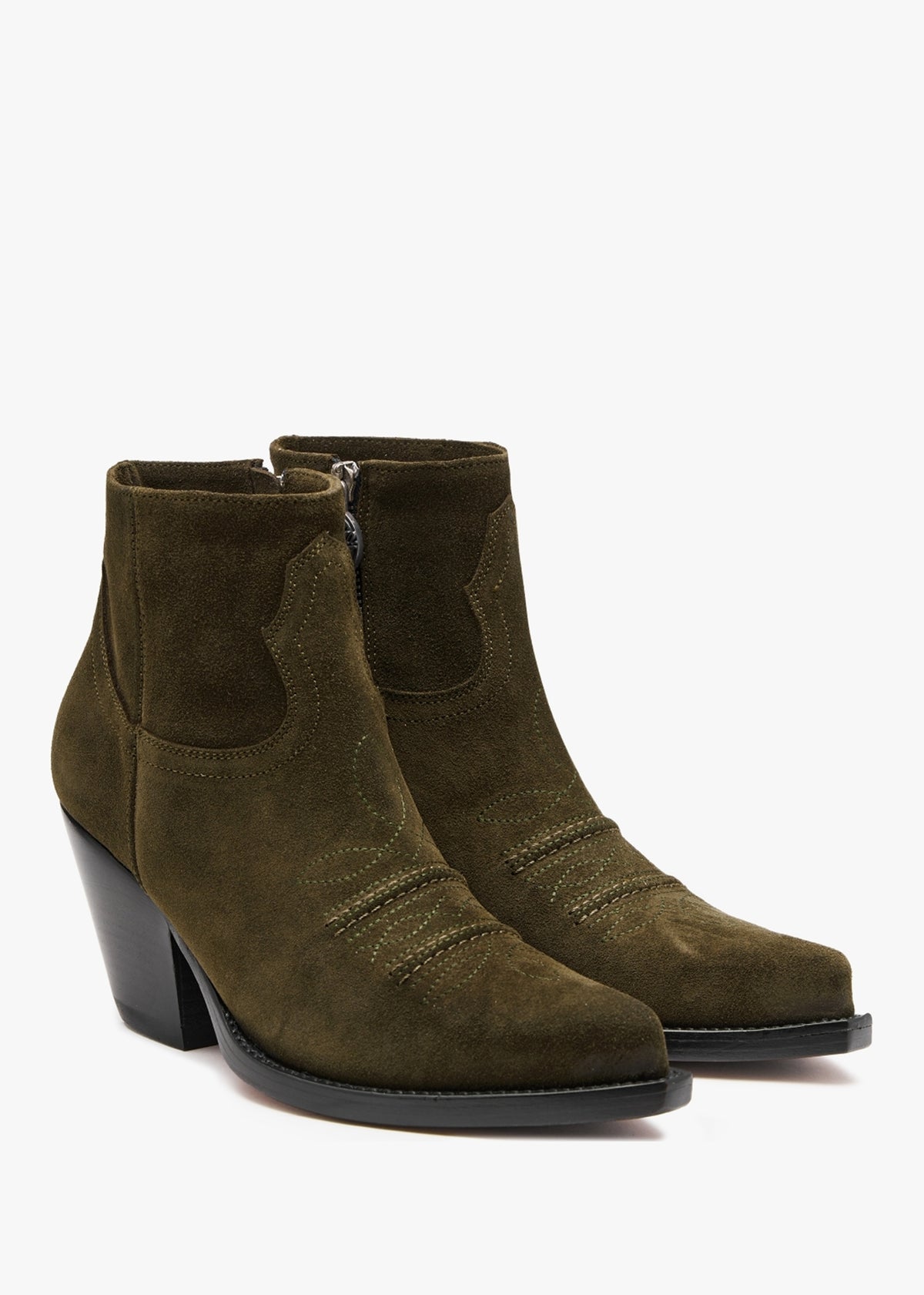 Jalapeno Max Flower Khaki Suede Western Ankle Boots
