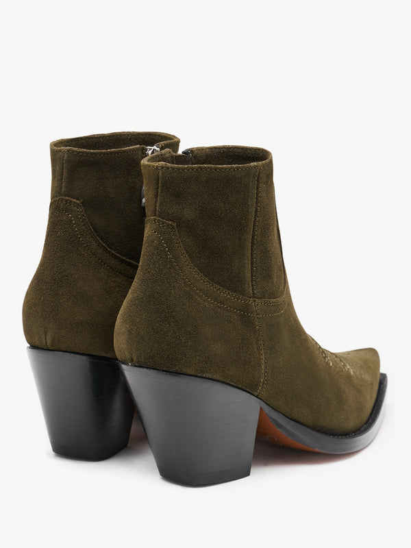Jalapeno Max Flower Khaki Suede Western Ankle Boots
