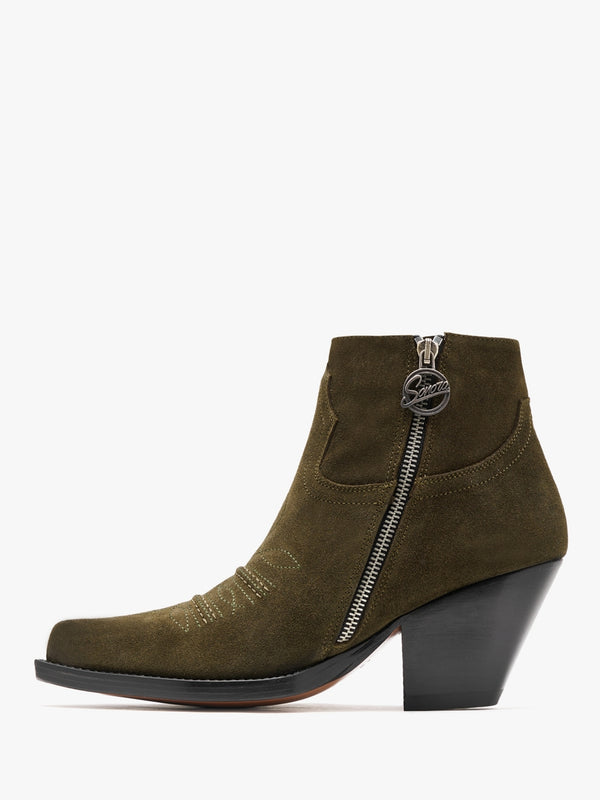 Jalapeno Max Flower Khaki Suede Western Ankle Boots