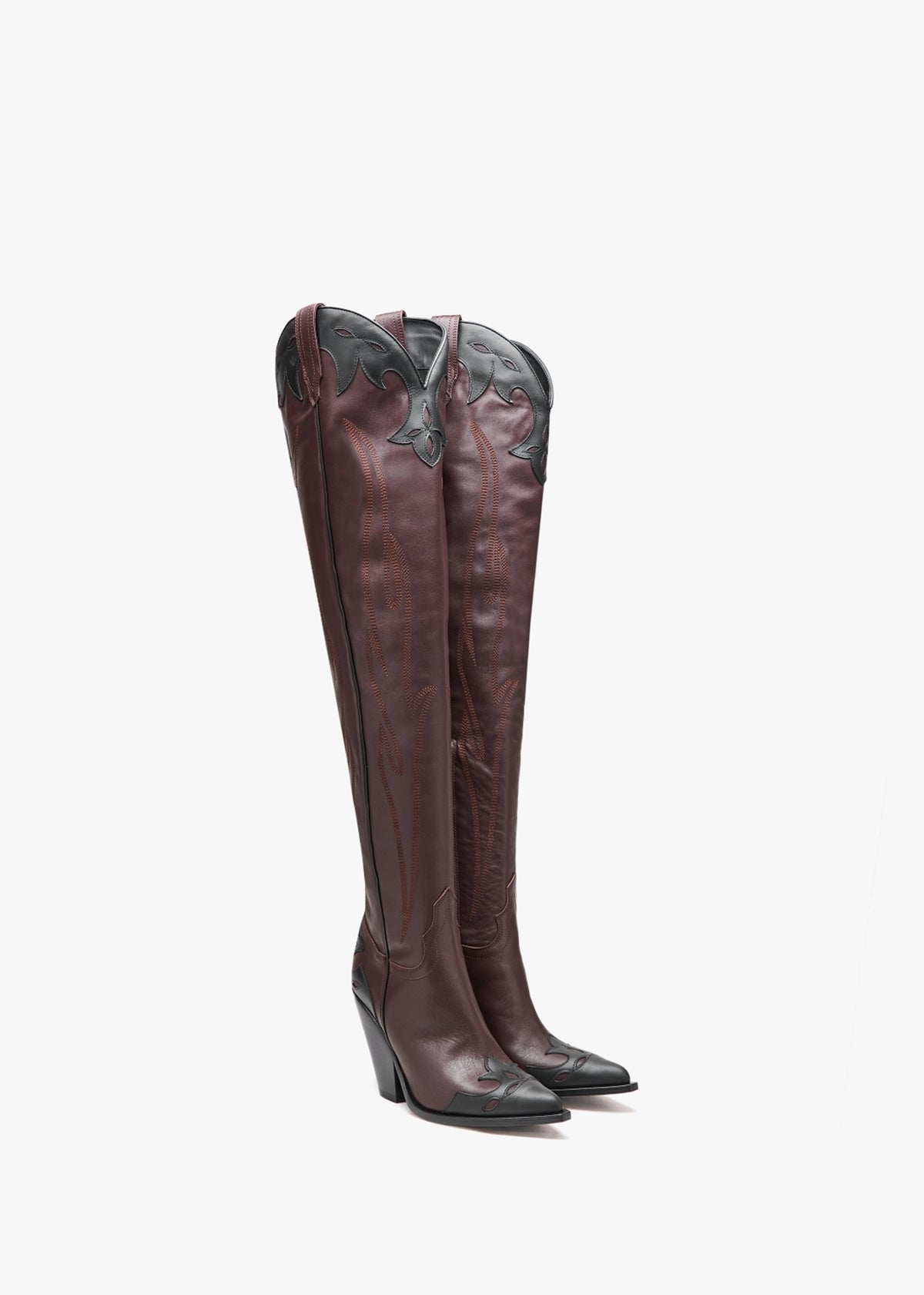 Melrose Black & Burgundy Leather Western Over The Knee Boots