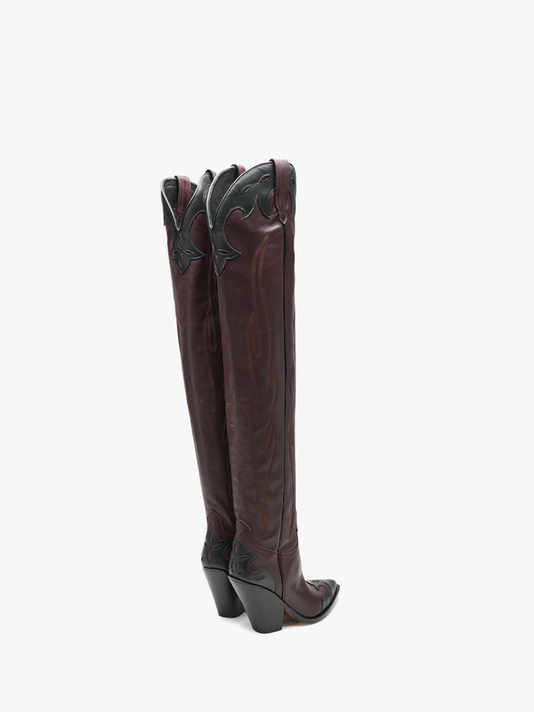 Melrose Black & Burgundy Leather Western Over The Knee Boots
