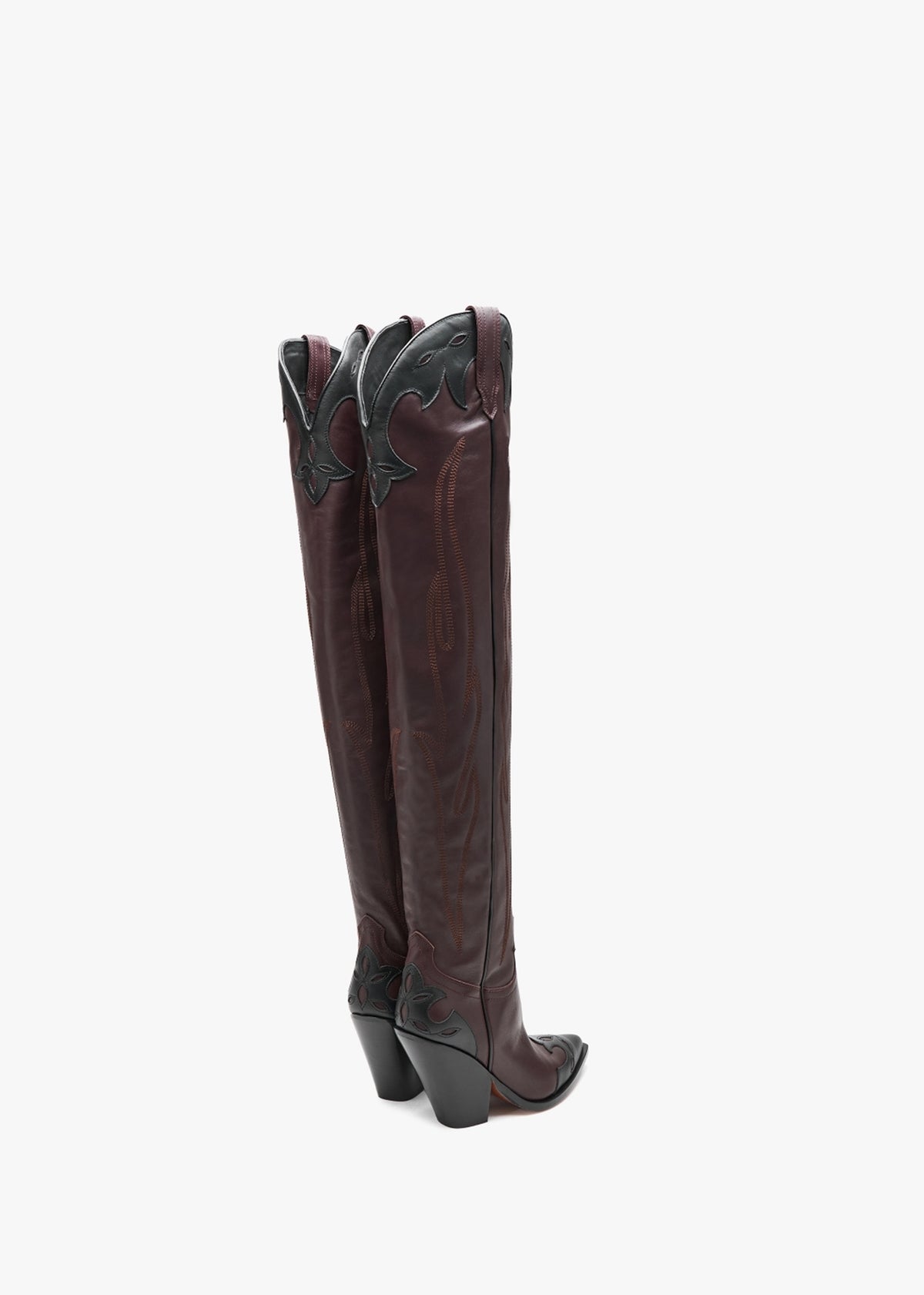Melrose Black & Burgundy Leather Western Over The Knee Boots