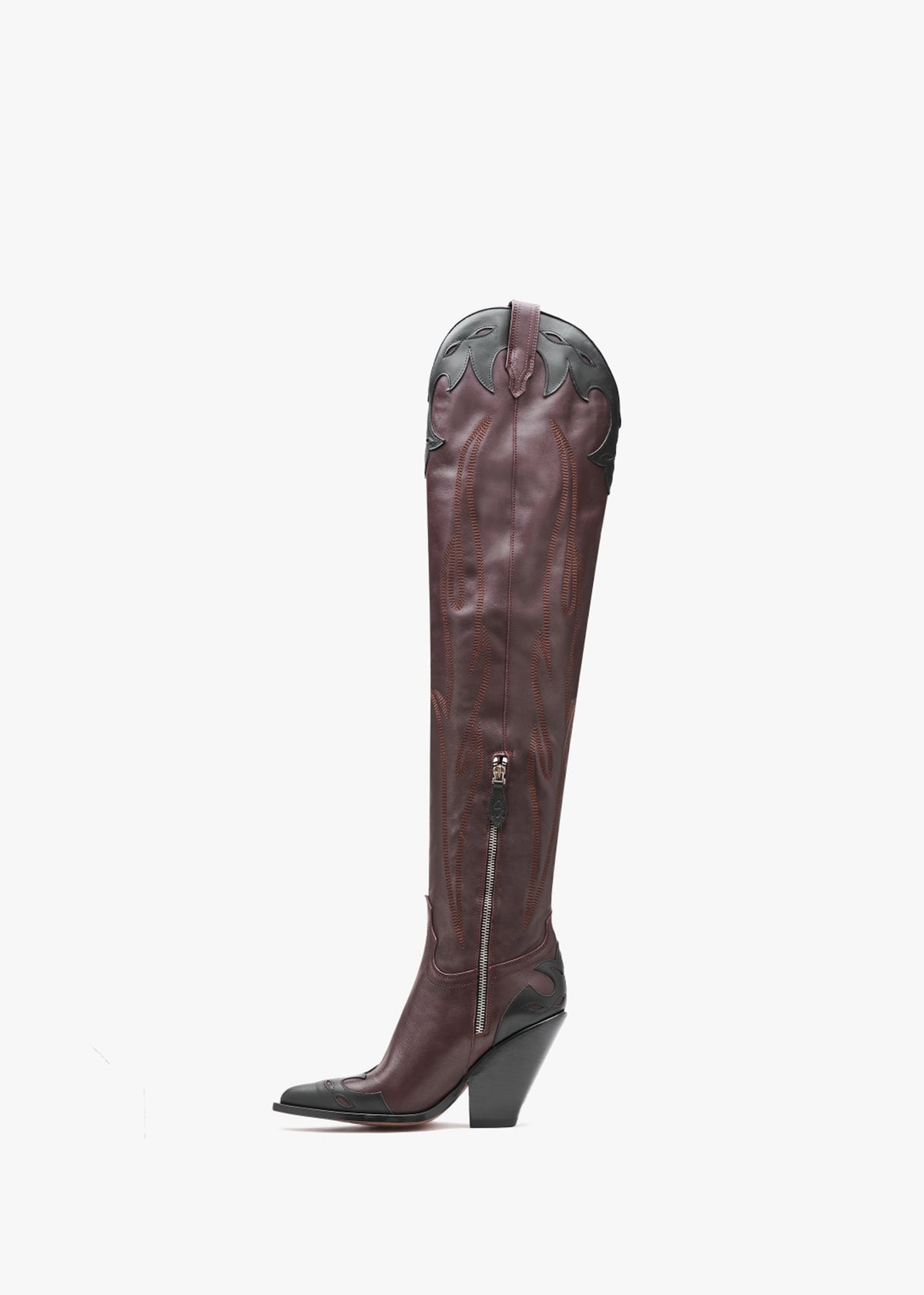 Melrose Black & Burgundy Leather Western Over The Knee Boots
