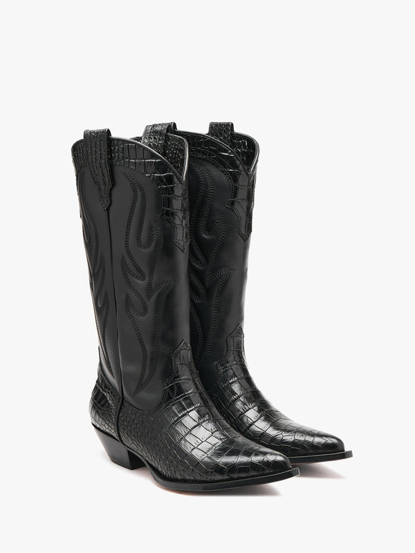 Santa Fe Moc Croc Black Leather Western Calf Boots