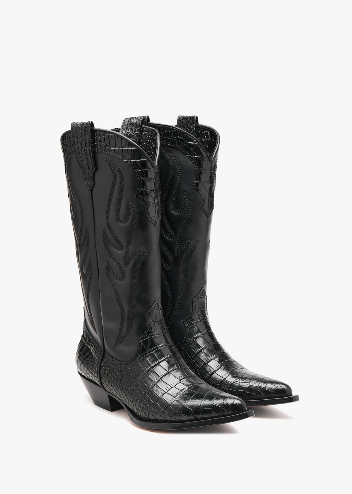 Santa Fe Moc Croc Black Leather Western Calf Boots