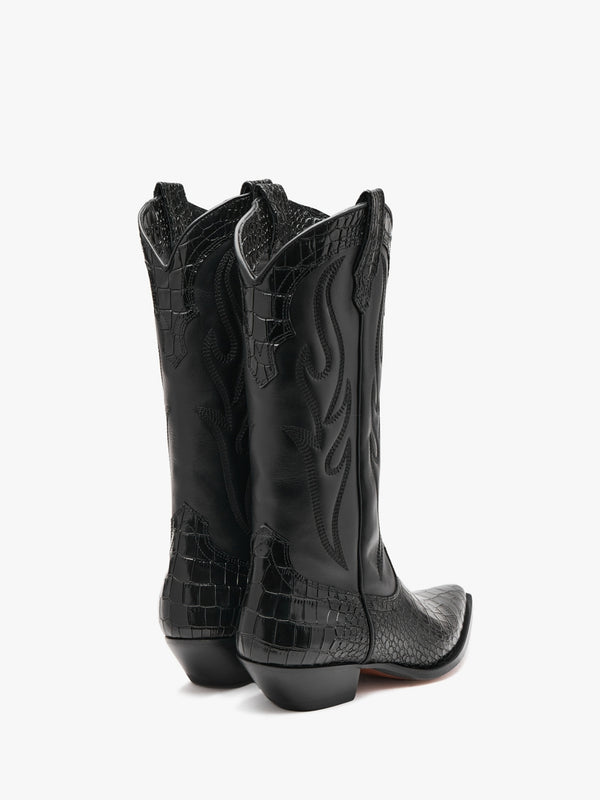 Santa Fe Moc Croc Black Leather Western Calf Boots