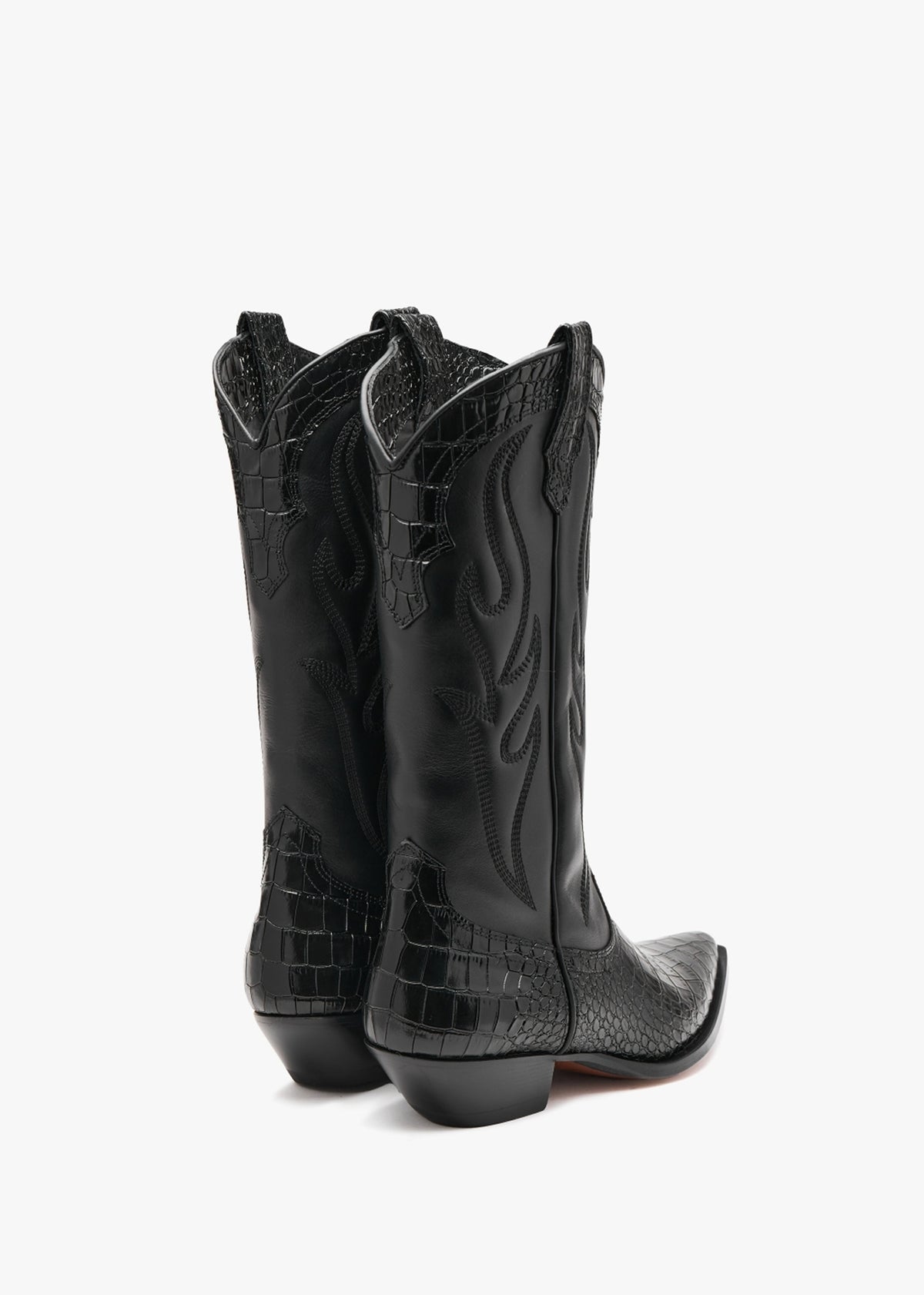 Santa Fe Moc Croc Black Leather Western Calf Boots