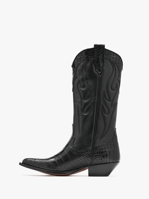 Santa Fe Moc Croc Black Leather Western Calf Boots